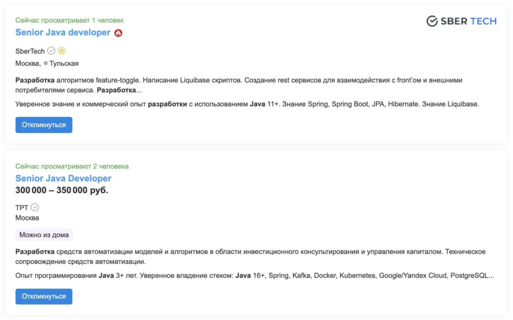 senior java разработчик