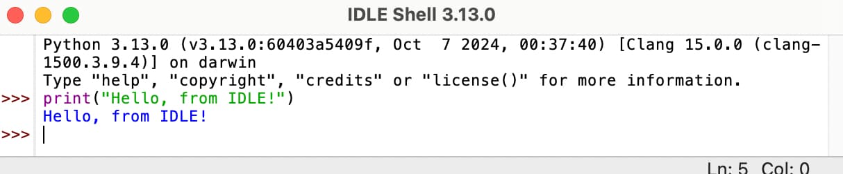Пример IDLE Shell, версия 3.13.0