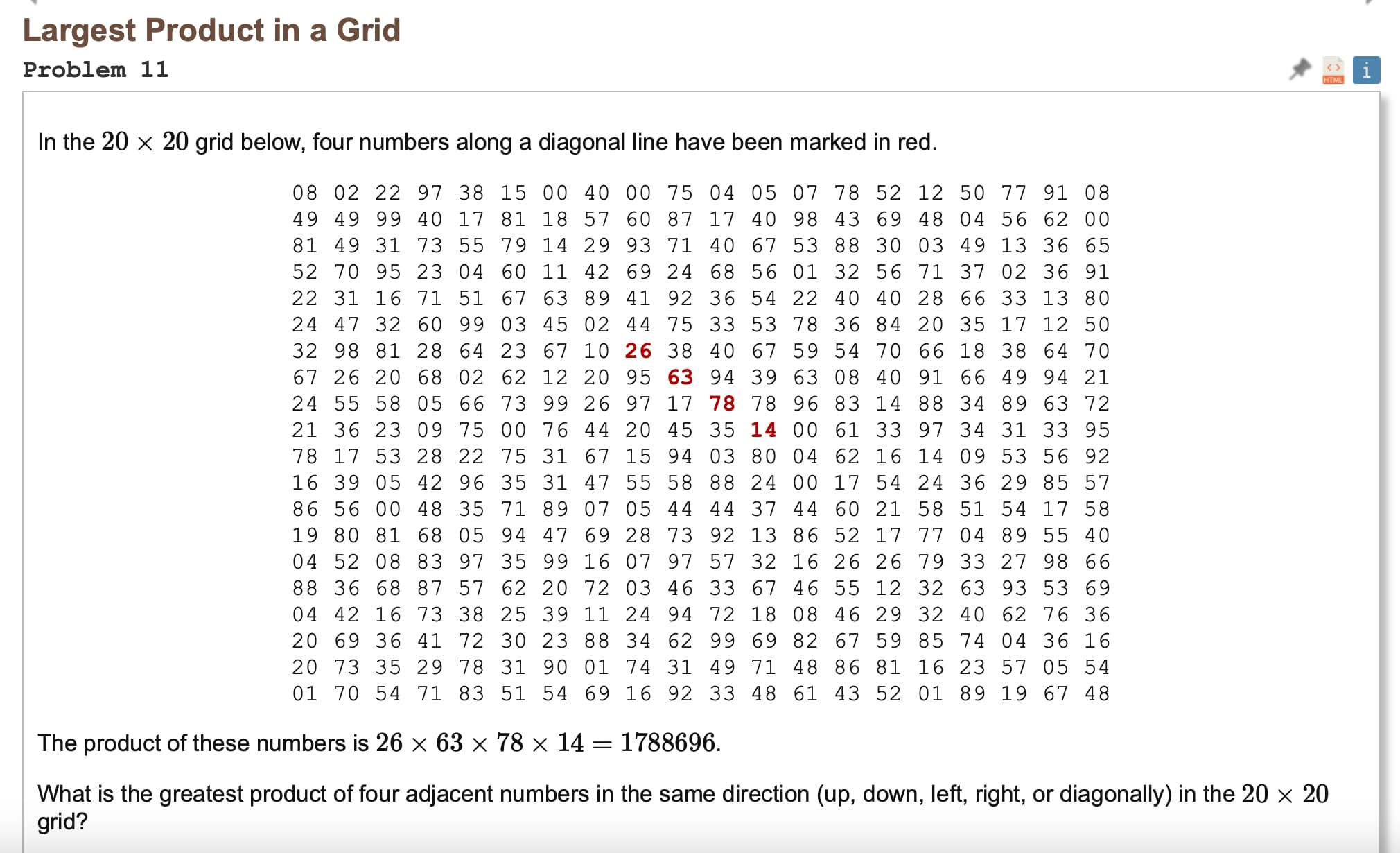 Largest Product in a Grid, problem 11