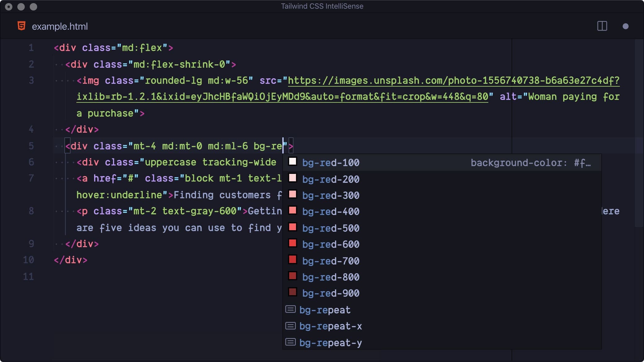 Пример работы с классами Tailwind CSS с отображающимися всплывающими подсказками