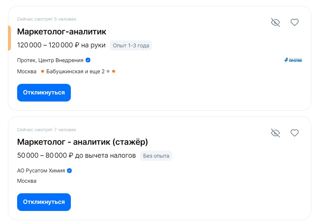 Вакансии маркетологов-аналитиков