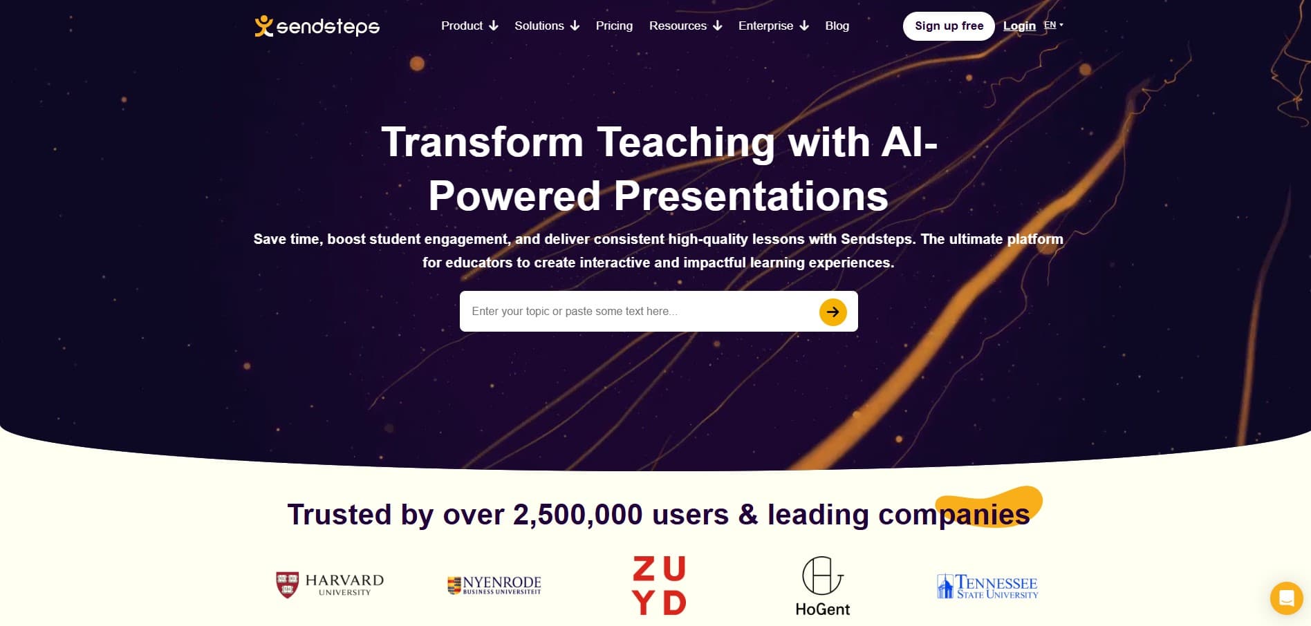 Скриншот сайта SendSteps с описанием возможностей создания интерактивных образовательных презентаций