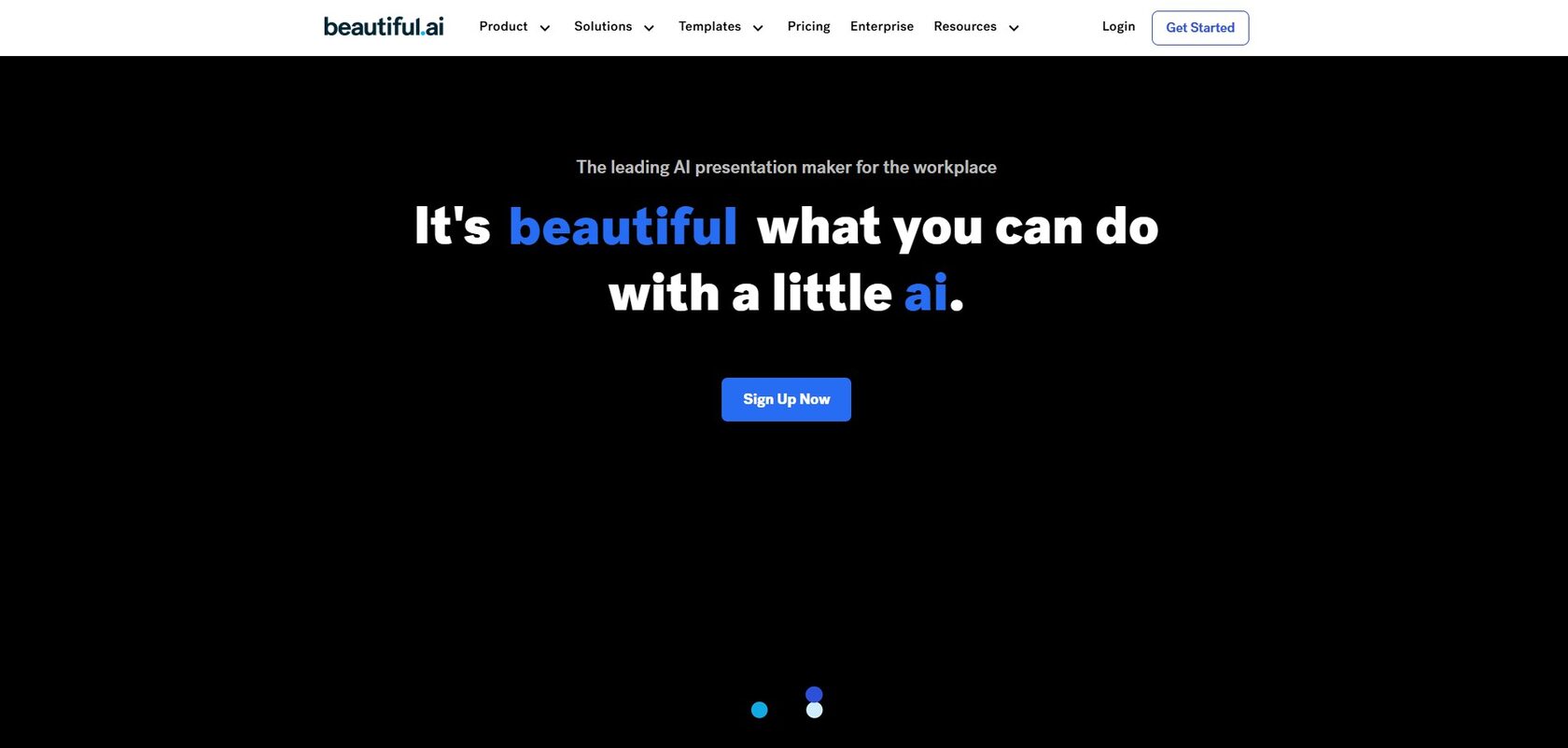 Скриншот главной страницы Beautiful.AI с предложением быстро создавать презентации с помощью ИИ
